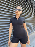 Everywear Black Half-Zip Short-Unitard
