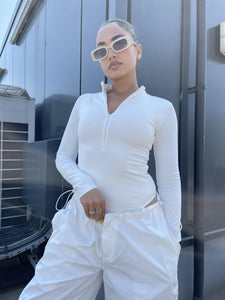 Everywear Off-White Long-Sleeve Zip-Up Bodysuit