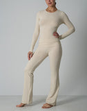 Agon Cream Crew-Neckline Top & Slight Flare-Leg Lounge Trousers Set