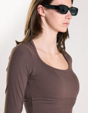 Agon Women's Brown Long Sleeve Square Neck Top