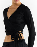 Black V Neck Long Sleeve Top