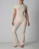 Agon Cream Short-Sleeve Top & Flare Legging Set