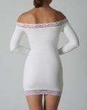Agon White Off-The-Shoulder Lace-Trim Mini Dress