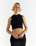 Knitted Black Half Zip Sleeveless Crop Top
