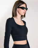 Agon Women's Black Long Sleeve Square Neck Top