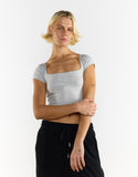 Square Neck Cropped Top - Grey Marl