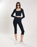 Agon Women's Black Long Sleeve Square Neck Top