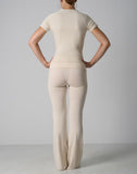 Agon Cream Short-Sleeve Top & Flare Legging Set