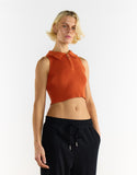 Orange Zip Collar Sleeveless Top