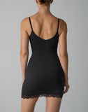 Black Lace-Trimmed Cami Slip Mini Dress