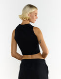 Knitted Black Half Zip Sleeveless Crop Top
