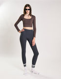 Agon Women's Brown Long Sleeve Square Neck Top