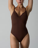 Agon Brown Lace-Trim V-Neck Bodysuit