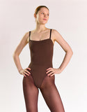Square Neck Sleeveless Bodysuit - Brown