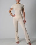 Agon Cream Short-Sleeve Top & Flare Legging Set