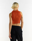 Orange Zip Collar Sleeveless Top