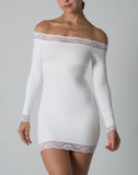 Agon White Off-The-Shoulder Lace-Trim Mini Dress