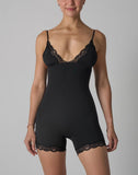 Agon Black Lace-Trimmed Deep V Sculpting Playsuit