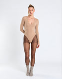 Agon Stone Fitted V-Neck Long Sleeves Bodysuit