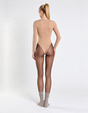 Agon Stone Fitted V-Neck Long Sleeves Bodysuit