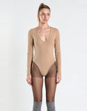 Agon Stone Fitted V-Neck Long Sleeves Bodysuit
