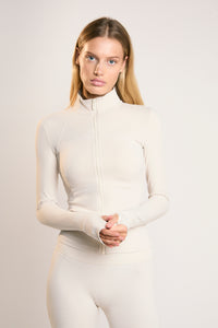 Signature Full Zip Long Sleeve Top - Off White