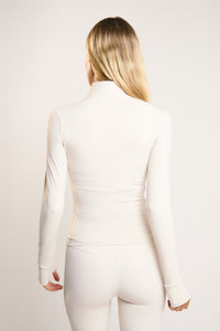 Signature Full Zip Long Sleeve Top - Off White