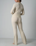 Agon Cream Crew-Neckline Top & Slight Flare-Leg Lounge Trousers Set