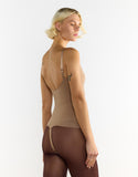 V-Neck Backless Shapewear Bodysuit - Beige