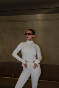 Signature Full Zip Long Sleeve Top - Off White