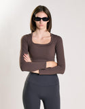 Agon Women's Brown Long Sleeve Square Neck Top