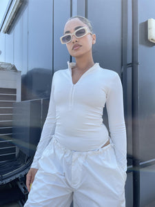 Everywear Off-White Long-Sleeve Zip-Up Bodysuit