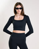 Agon Women's Black Long Sleeve Square Neck Top