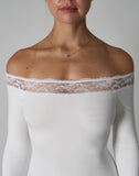 Agon White Off-The-Shoulder Lace-Trim Mini Dress