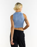 Knitted Light Blue Half Zip Sleeveless Crop Top