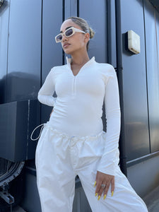 Everywear Off-White Long-Sleeve Zip-Up Bodysuit
