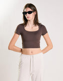 Agon Women's Brown Square Neck Crop Top