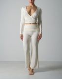Agon Cream Long-Sleeve Wrap Top & Micro-Flare Trousers Set